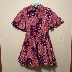 Pink Patterned Short Sleeve Fit & Flare Dress